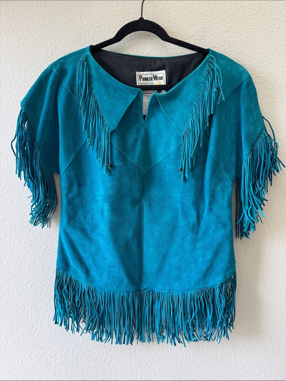 PIONEER WEAR Vintage Suede Teal Fringed Top  Sz 8